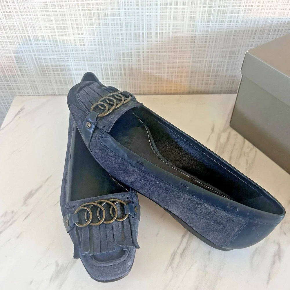 Women's Cole Haan Navy Suede Tallah‎ Moccasin Fringed Flats Sz 7B D20761